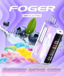Blueberry cotton candy kit by Foger with the pod clicked into the reusable Switch Pro power bank, clear 19mL tank visible