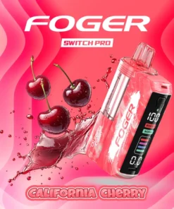 California cherry Switch Pro pod by Foger with a clear 19mL tank clicked into the magnetic power bank