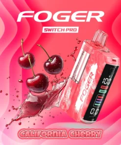 California cherry kit with prefilled pod beside the reusable Foger Switch Pro power bank dock