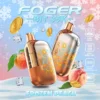 Frozen peach bit 35k disposable with its transparent tank and Bitcoin chip-board artwork under the shell