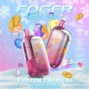Frozen Tropical Rainbow 35K disposable vape with mixed tropical fruit flavor, transparent tank and Bitcoin chip-board artwork under a clear shell