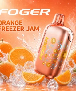 Orange Freezer Jam 35K Foger Bit disposable with transparent chassis and Bitcoin chip-board artwork