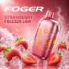 Strawberry Freezer Jam 35K Foger Bit disposable showing Bitcoin chip-board artwork through a transparent shell