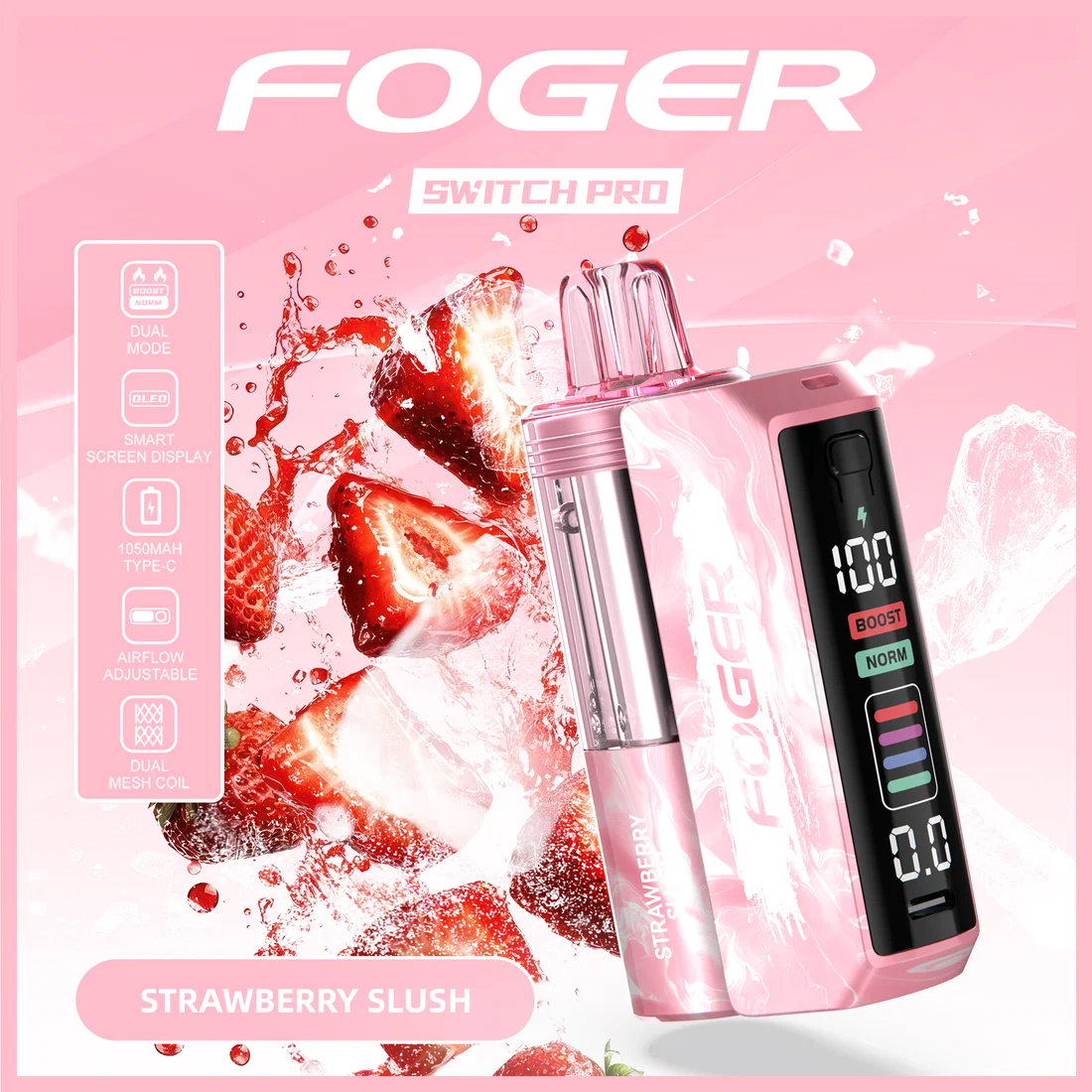 Strawberry-Slush (1) Strawberry slush pro kit — Foger Switch Pro kit with prefilled strawberry slush pod and 850mAh power bank dock