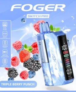 Triple berry punch kit with prefilled berry pod clicked onto the reusable power bank dock