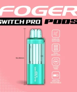 Blue rancher b pop pod by Foger with a clear 19mL tank clicked into the magnetic charging dock