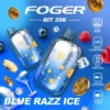 Blue razz ice 35k disposable with transparent case, clear tank and Bitcoin chip-board artwork