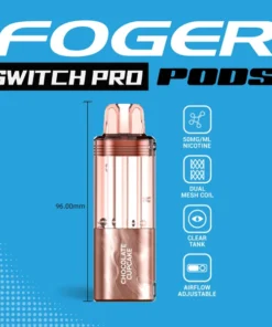 Chocolate cupcake Switch Pro pod by Foger with a clear 19mL tank clicked into the magnetic charging dock