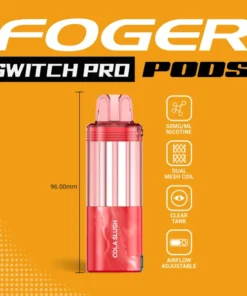 Cola slush Switch Pro pod by Foger showing the clear 19mL tank seated in the reusable power bank dock