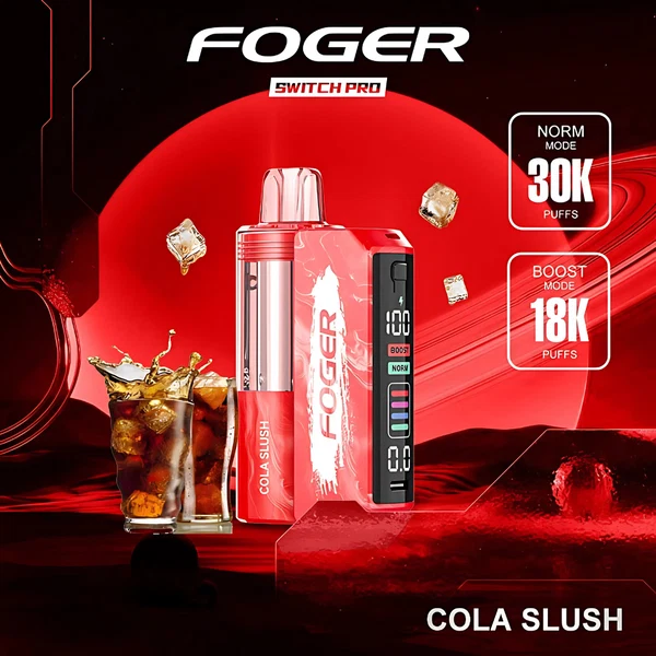 cola-slush-switch-pro-30k-puffs-disposable-kit-cover Cola slush pro kit by Foger with the prefilled pod clicked into the reusable 850mAh power bank dock