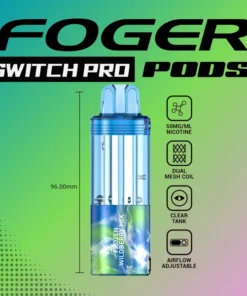Frozen wildberry mix pod by Foger clicked into the Switch Pro magnetic dock, clear 19mL tank showing the e-liquid level