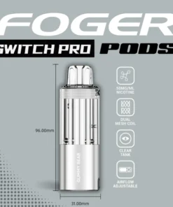 Gummy bear Switch Pro pod by Foger with a transparent 19mL tank seated in the magnetic charging dock