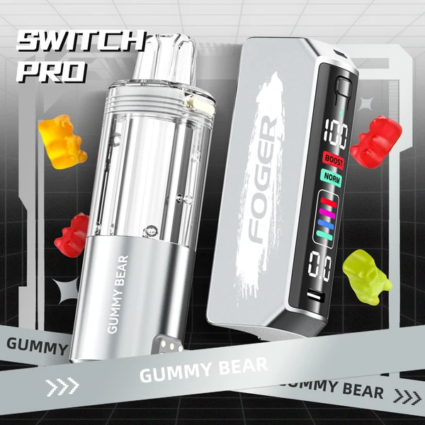 gummy-bear-foger-switch-pro-30k-puffs-disposable-vape Gummy bear pro kit by Foger with the prefilled pod clicked into the Switch Pro magnetic power bank dock