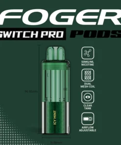 Icy mint Switch Pro pod by Foger with a clear 19mL tank next to the 850mAh magnetic power bank