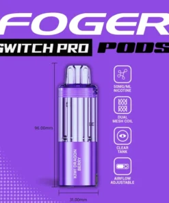 Kiwi dragon berry pod from Foger with a clear 19mL tank seated in the Switch Pro magnetic charging dock