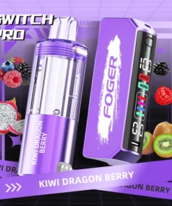 Kiwi dragon berry kit from Foger showing the prefilled pod seated in the Switch Pro power bank dock, clear tank visible