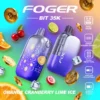 Foger orange cranberry lime bit 35K disposable with its transparent shell, curved OLED screen and Bitcoin chip-board artwork visible