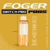 Orange slush Switch Pro pod by Foger showing the transparent 19mL tank beside the reusable magnetic power bank
