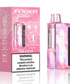 Pink and blue kit with a prefilled Pink & Blue pod clicked onto the reusable 850mAh Switch Pro power bank dock