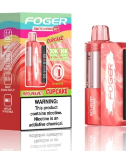 Red velvet cupcake kit with the prefilled cocoa cake pod clicked into the reusable Switch Pro power bank dock