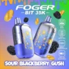 Foger Bit 35K disposable in sour blackberry gush 35k with curved OLED screen, clear tank and Bitcoin chip-board artwork