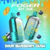 Sour Blueberry Gush 35K Foger Bit disposable showing its Bitcoin chip-board artwork