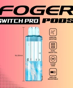 Sour raspberry punch pod by Foger with a clear 19mL tank magnetically docked in the Switch Pro power bank