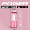 Strawberry b pop foger pod with its clear 19mL tank beside the magnetic Switch Pro power bank