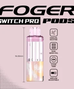 Strawberry cotton candy pod from Foger with a clear 19mL tank clicked into the Switch Pro magnetic dock
