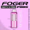 Strawberry kiwi Switch Pro pod by Foger showing the clear 19mL tank beside its magnetic power bank dock