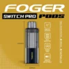 Tobacco Switch Pro pod from Foger docked on the Switch Pro power bank, clear 19mL tank showing the juice level