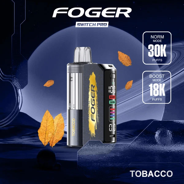 tobacco-foger-switch-pro-kit-30k-puffs Tobacco Switch Pro kit by Foger with the prefilled 19mL pod clicked into the 850mAh magnetic power bank dock