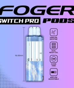 Triple berry punch pod for the Foger Switch Pro with a clear 19mL tank seated in the magnetic charging dock