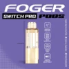 Vanilla cupcake Switch Pro pod from Foger beside the magnetic dock, clear 19mL tank showing the juice level