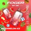 Watermelon Ice Bit 35K disposable showing its transparent tank and Bitcoin chip-board artwork