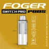 White gummy Switch Pro pod by Foger with a clear 19mL tank clicked into the magnetic charging dock
